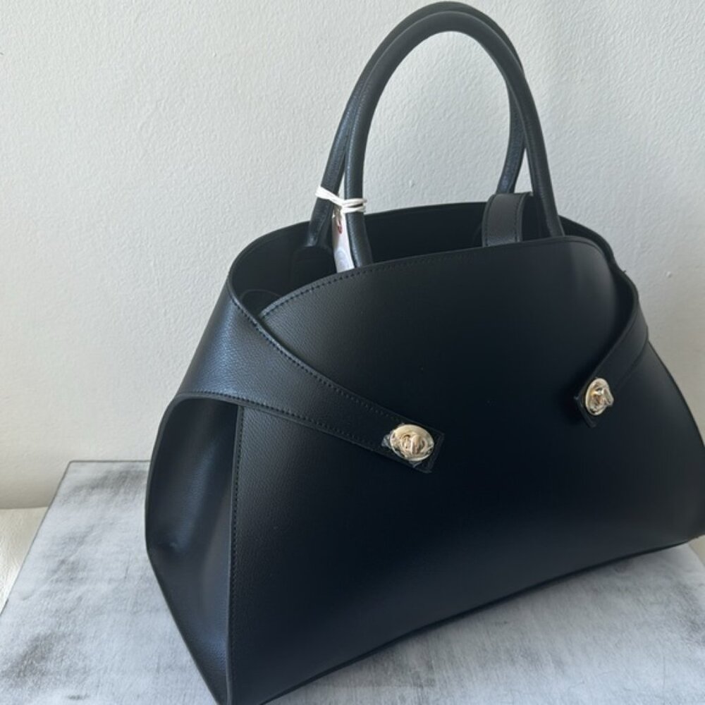 Anna Paola Annie Handbag Genuine Leather Italy Tote Crossbody Black - Picture 5 of 14